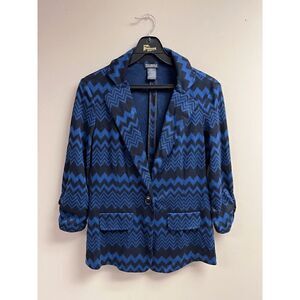 SOHO Apparel LTD Womens Single Breasted Faux Pockets Ikkat Blazer Jacket Blue Si